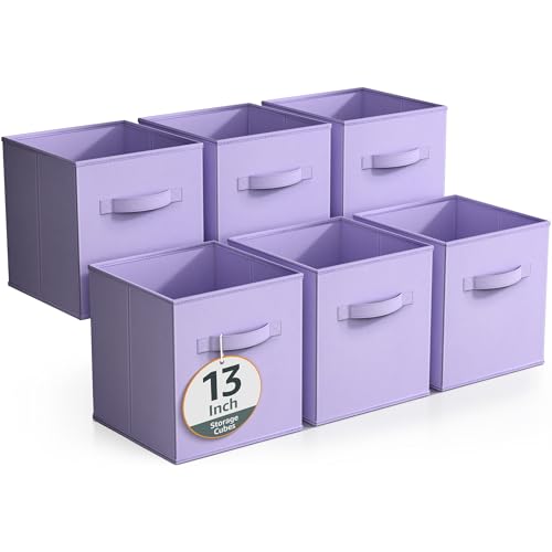 Sorbus Fabric Storage Cubes - 6 Foldable Storage Bins for Organizing Pantry, Cubbies, Toy Box - Clothes Storage & Closet Organizer - 13 Inch Collapsible Cube Baskets for Shelves with Handle - color: Pastel Purple, size: 13 Inch