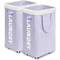 Goodpick Laundry Basket with Wheels 2-Pack, 75L Collapsible Laundry Baskets with Removable Wash Bag, Clothes Laundry Hamper on Wheels, Light Purple - color: Light Purple 2-Pack