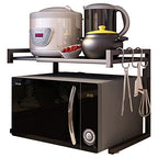 PUSDON Adjustable Carbon Steel Microwave Oven Rack, 2-Tier with 3 Hooks, 55lbs Weight Capacity, Black - color: Matte Black, size: C-frame 2 tier