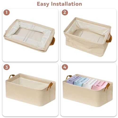 SNWDN 6 Pack Closet Cloth Storage Bins for Shelves, Medium Storage Baskets for Shelves, Fabric Bins for Closet organization with Handles（ Beige 15''L x 10''W x 8''H） - color: Beige, size: Medium（6 pack 15''L x 10''W x 8''H）