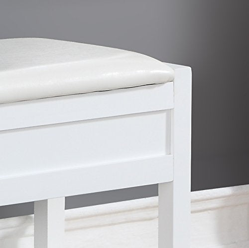 Roundhill Furniture Rouen Clean White Seating Bench with Shoe Storage, - color: White Faux Leather