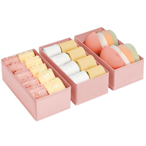 DIMJ Drawer Organizer - Clothes Storage Set of 3, Pink: Sock, Underwear, Bra, Tie, Belt Dividers - color: Pink, size: Set of 3