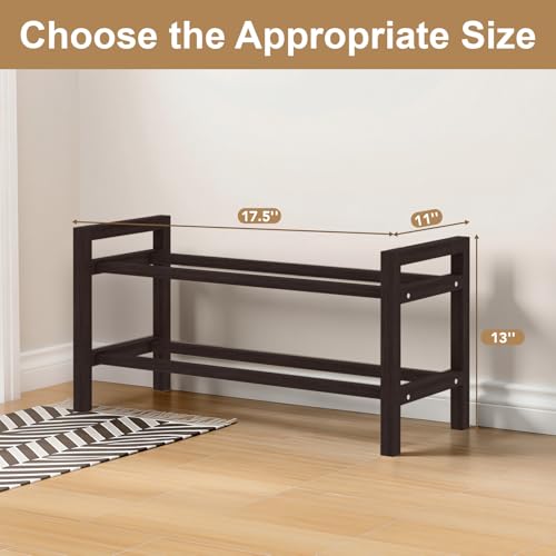 Haddockway Bamboo Shoe Rack for Closet, Free Standing Shoe Organizer with Smooth Round Rods & Convenient Handles, Stackable Shoe Storage Shelf for Entryway, Hallway(Brown, 2-Tier(Small)) - color: Brown, size: 2-Tier_Small