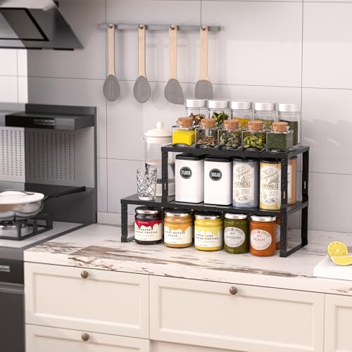 Heavy-Duty Adjustable Metal Shelf Organizer - Expandable & Stackable Pantry Storage Rack for Kitchen, Bathroom, RV, Cabinets(1 Pack/Black, Large) - color: 1 Pack/Black, size: L:10.2"D x 16.5"W x 8.2"H