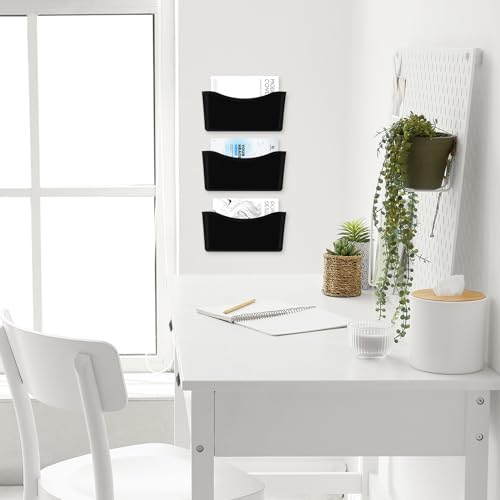 Colarr 6 Pack Expandable Pocket Wall File Holder Plastic Hanging Wall Organizer Space Saving Wallmount File Holder for Office Mail Letter Magazine(Black) - color: Black