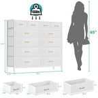 VASICAR Chest of Drawers for Bedroom with 12 Deep Drawers Tall Fabric Dresser, Storage Cabinet for Closet, Nursery, Bedside, Living Room, Entryway, Hallway (White) - color: White