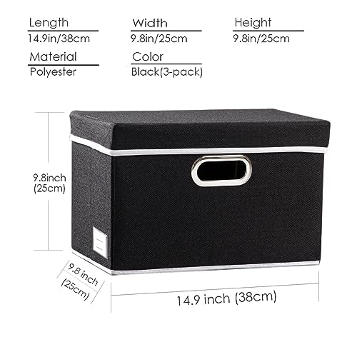 PRANDOM Foldable Storage Bin with Lid [5-Pack] Linen Fabric Decorative Storage Box Organizer Container Basket Cube with Handles Divider for Closet Office Living Room Black(14.9x9.8x9.8) - color: Black, size: M(5-Pack)