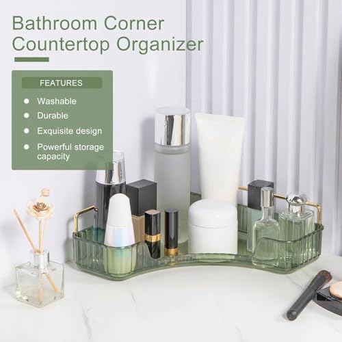 INVSSENE Corner Bathroom Countertop Organizer, Vanity Organizer Trays for Counter, Makeup Organizers, Perfume Tray, Skincare Shelf Storage Gifts for Women Girl Student (Green, 1 Tier) - color: Green, size: 13.6" x 10.1" x 3.2"