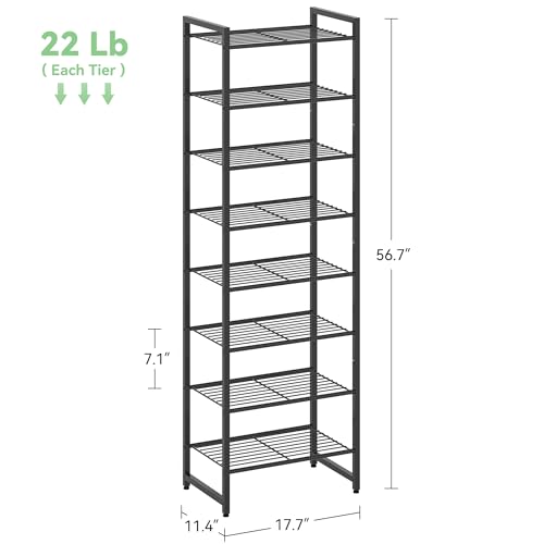 Nunsino Narrow Shoe Rack, 8-Tier Metal Shoe Organizer,Tall Shoe Shelf with Anti-Tip Strap, Max Holds 18 Pairs,Space Saving for Closet,Entryway,Black - color: Black, size: 8 Tier