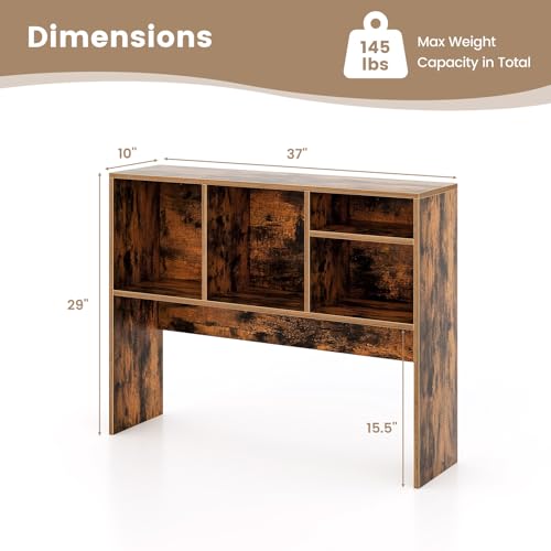Tangkula Desktop Bookshelf, Countertop Storage Hutch with 4 Shelves for Computer Desk, Desk 2-Tier Display Rack, Multipurpose Wood Desktop Hutch Storage Organizer for Dorm Office Home - color: Rustic Brown, size: 4 Shelves