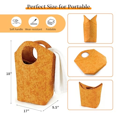 18"x17"x9.5" Capacity Foldable Laundry Basket, Portable Collapsible Laundry Hamper with Soft Handle, Waterproof Wear-Resistant Storage Bag for Dirty Clothes, Grocery, Camping, Bathroom, Bedroom, Car - color: Earth texture orange, size: 17"L x 9.5"W x 18"H