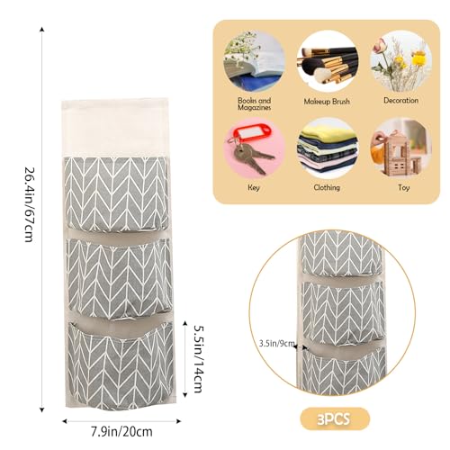 COVRA 3-Pack Wall Hanging Storage Bags – Over-the-Door Organizers with 3 Large Pockets (6.3" × 5.1"), Hanging Closet & Pantry Organizer for Bedroom, Bathroom, Dorm, and More (Gray) - color: Gray