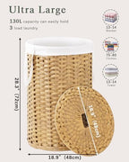 SETVSON Large Laundry Hamper Laundry Basket Round 34.3 Gal (130 L) Handwoven Wicker Laundry Baskets Rattan Laundry Basket with Laundry Bag Handles 2 Mesh Bags for Living Room Bedroom Natural - color: Natural, size: 130L