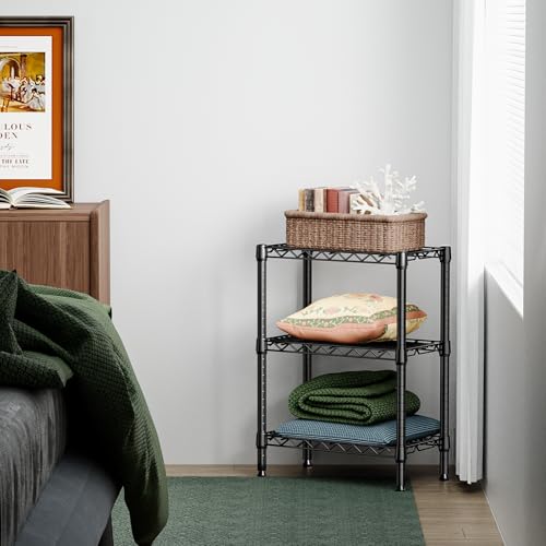 M MZG 750 lbs 3 Tier Shelf Metal Storage Shelves Wire Rack Closet Organizers with PP Board for Garage Kitchen Bathroom Laundry Black 11.8" D x 21.7" W x 28.6" H - color: Black, size: 3 tier, 11.8" D x 21.7" W x 28.6" H