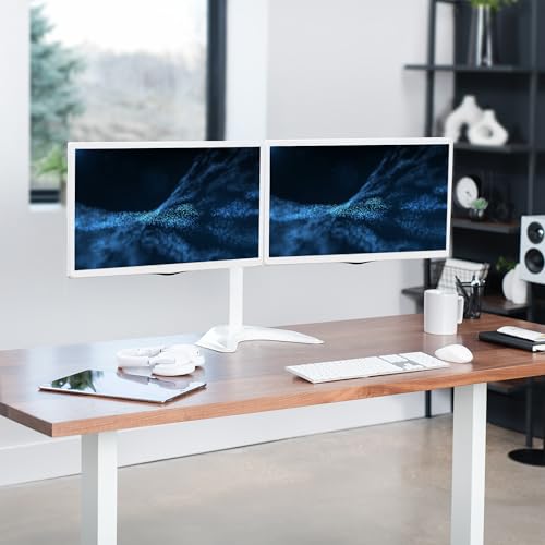 VIVO Dual LED LCD Monitor Mount, Free-Standing Desk Stand for 2 Screens up to 27 Inch, Fully Adjustable Arms with Max VESA 100x100mm, Extra Large Base, White, STAND-V002FW - color: White, size: 13" - 27" screens
