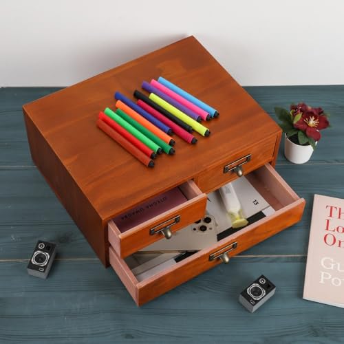 Wooden Storage Box Countertop Drawers Vintage Wooden Drawers Apothecary Cabinet Wood Desktop Organizer Box Library Card Catalog Cabinet（BROWN03） - color: BROWN03
