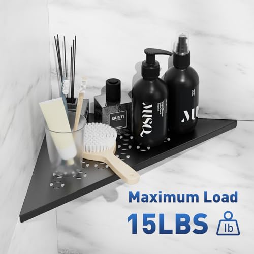lives Corner Shower Shelf 10" Slot Design Recessed Shower Shelves for Tiled Wall, 304 Stainless Steel Corner Shelves for Bathroom Organizer, Matte Black 2 Pack (Star) - color: Black-star Pattern, size: Triangle-2pcs