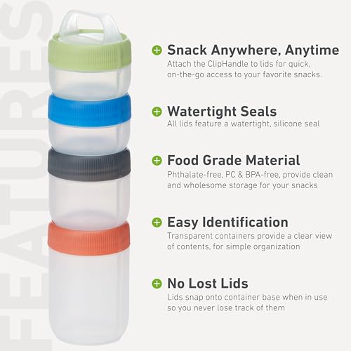 humangear STAX, Stackable Snack Containers - 4-Piece Leak-Proof Snack Travel System - FDA-Food Safe, BPA/PC/Phthalate-Free - Stackable & Click-Together Food Storage, Small - color: Spectrum, size: Small