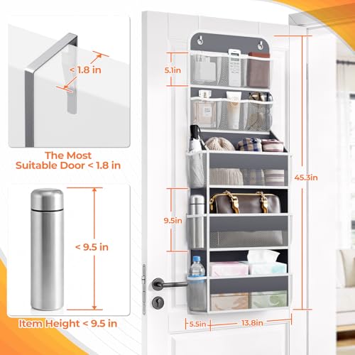 SpaceHacks 5-Tier Over the Door Organizer with Mesh Pockets, Baby Nursery Storage for Closet, Bathroom and Bedroom, Adjustable Hanging Closet Organizer for Cosmetics, Books and Essentials (Dark Grey) - color: Dark Grey, size: 5-Tier