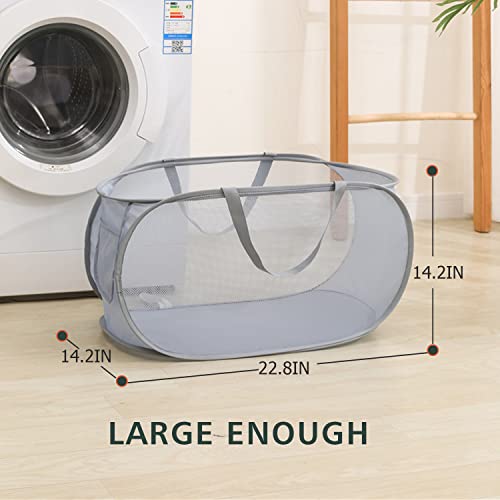 Pop Up Laundry Hamper,Collapsible Horizontal Baskets with Handles & Side Pocket,Foldable Sturdy mesh for Laundry Room,Bathroom,Kids Room,College Dorm Travel (Green) - color: Green