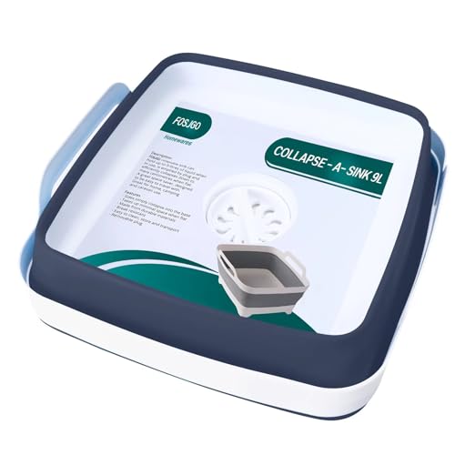 FOSJGO 2.4 Gal(9L) Collapsible Dish Basin with Drain Plug,Space Saving Multiuse Foldable Sink Tub,Dishpan,Kitchen Sink for Camping,Plastic Tub,Vegetable Washing,RV - color: Navy blue