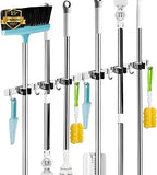 2 Pack 3 Racks and 4 Hooks Broom and Mop Holder Wall Mounted Garage Organizer Storage Tool Racks Stainless Steel Heavy Duty Hooks Self Adhesive Solid Non-slip Wall Hangers for Home Kitchen Garden - color: 3 Racks & 4 Hooks
