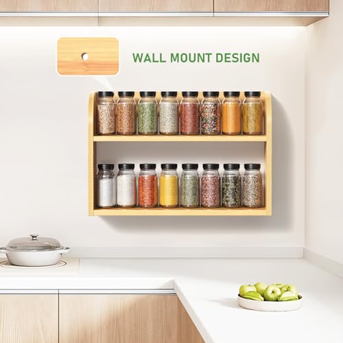ROMGUAR CRAFT 2 Tier Bamboo Spice Rack, Countertop or Wall Mounting Wood Spice Jars Organizer Shelf for Kitche, Pantry (Natural) - color: Natural, size: 2 Tier