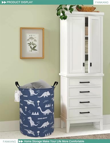 FANKANG Storage Basket, Nursery Hamper Canvas Laundry Basket Foldable with Waterproof PE Coating Large Storage Baskets for Kids Boys and Girls, Office, Bedroom, Clothes,Toys(Blue dinosaur) - color: Blue dinosaur