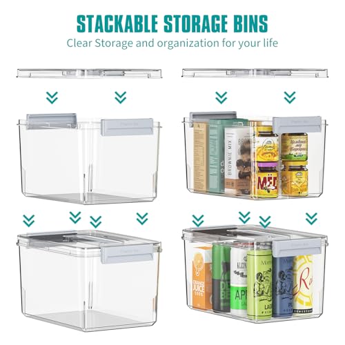 Plastic Storage Bins with Lids Stackable organization and Storage Containers for Organizing Snacks, Crafts, Tools Clear Storage Box with Latching handle(Clear, 2PCS-4.5QT 2PCS-8.5QT)