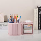 Anyoifax 360° Rotating Pen Holder 7 Slots Desk Organizer with Drawer Removable Pencil Cup Plastic Art Supplies and Accessories Desktop Storage Box Caddy for Office, School, Home (Green) - style: Pink+Drawer