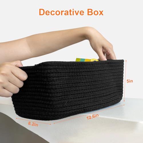 Small Storage Baskets for Organizing, Woven Storage Bins for Shelves, Gift Basket Empty, Baby Rope Basket, Dog Toy Storage, Cute Decorative Closet Organizer, 13.2x8.2x5.2”, 3Packs Black - color: Black, size: M