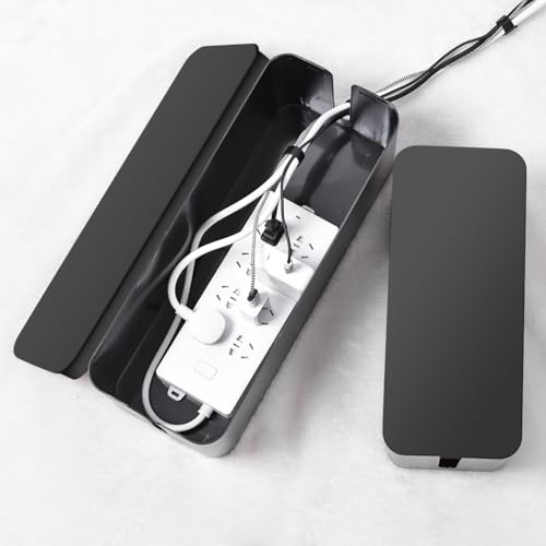 Cable Management Box, 2 Pack Large & Medium Cable Organizer Box with 17 PCS Cable Management Set, Cord Organizer Box to Hide Surge Protector on Desk or Floor (Black) - color: Black