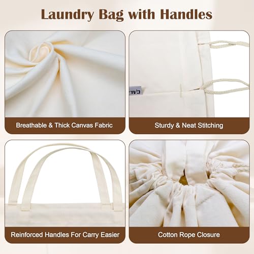 Canvas Laundry Bag 33"Wx 35"H, Thick Canvas Laundry Bag with Handles & Drawstring, Extra Large Heavy Duty Washable Basket Liner Hamper Liner Storage Sack (Beige XL, 1 Pack) - color: Beige, size: XL 33"W x 35"H┃1 Pack