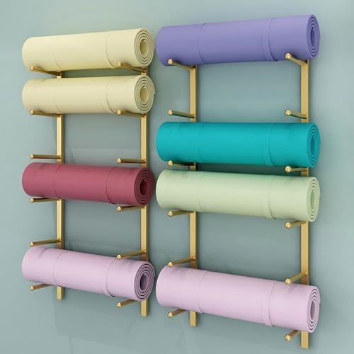 Yoga Mat Storage Rack, Wall Mounted Yoga Mat Holder, Large Capacity Storage Shelf, Multi-layer Storage, Home Hanging Storage Racks, Suitable for Home, Yoga Studio, Gym, School(Gold,6-Tier) - color: Gold, size: 6-Tier