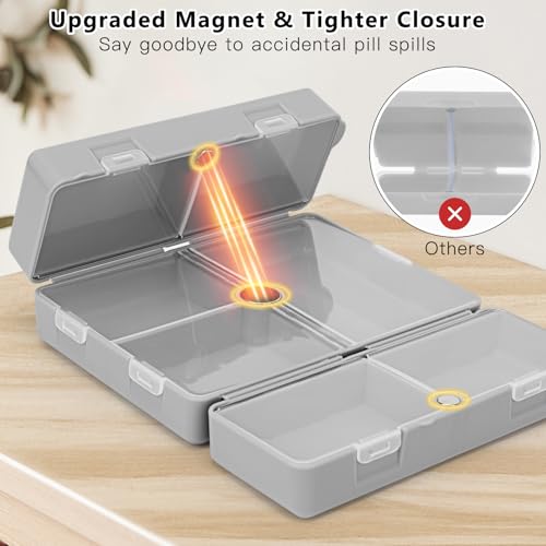 FYY 2 Pcs Daily Pill Organizer, 7 Compartments Portable Pill Case Travel Pill Organizer,[Folding Design] Pill Box for Purse Pocket to Hold Vitamins,Cod Liver Oil,Supplements and Medication-Grey - color: Grey, size: Large (1 Piece), Small (1 Piece)