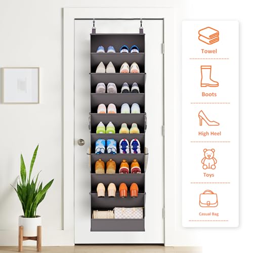 Ligereza 26 Pairs Over the Door Shoe Organizer, Heavy Duty Oversized Pocket Shoe Rack for Closet, Hanging Shoe Holder Fit All the Family's Sneakers, Boots, Heels, Satchel (Black)