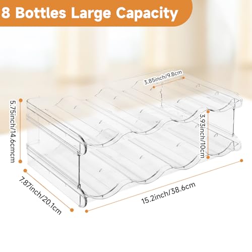Stackable Water Bottle Organizer, SPOSPO Large Compartment Water Bottle Holder, 2 Tier Clear Water Bottle Organizer for Cabinet, Water Bottle Rack for Kitchen Organization and Storage - Hold 8 Bottles - size: 2 Pack