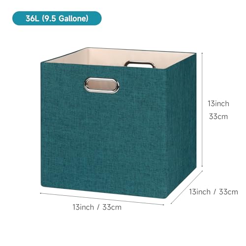 Posprica Collapsible Storage Bins,13×13 Foldable Storage Cube Boxes Fabric Drawer Fabric Storage Bins Vinyl Record Cubby Cubes with Handles for Bookcase, Closet, Shelf, Cabinet , 4 Pack - color: Bright Green, size: 13×13×13/4pcs