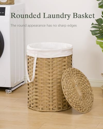 SETVSON Laundry Hamper with Lid Laundry Basket with Lid 19.0 Gal (72 L) Round Wicker Laundry Basket Handwoven Rattan Hamper Removable Bag 2 Mesh Bags Handles for Living Room Bathroom Natural - color: Natural, size: 72L
