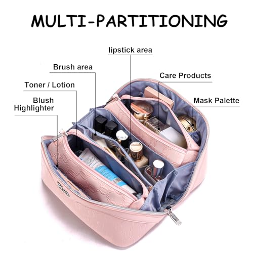 BOYATU Travel Makeup Bag for Women: Cosmetic Organizer Bag with Compartments - Leather Make up Bags Set of 3 (G-3-Pink) - color: G-3-Pink