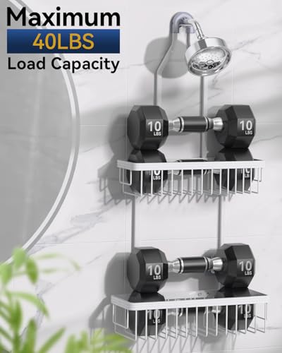 YASONIC Shower Caddy Hanging, Never Rust Shower Organizer Hanging, Aluminum Shower Racks for Inside Shower with Hooks for Razor, Bathroom Organizers and Storage with Soap Holder, White - color: White
