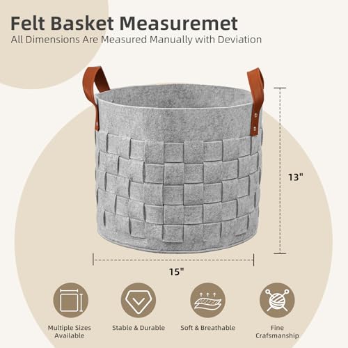 BOLDMONKEY Blankets Basket 15" x15 " x13 " 2 Pack, Storage Baskets for Organizing Round, Living Room Dog Toy Bin for Dirty Clothes, Pillows, Towel-Light Gray - color: Light Gray