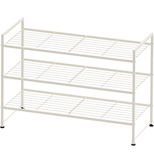 Simple Houseware 3-Tier Stackable Shoes Rack Storage Shelf, White - color: White, style: Wired Grid Panel