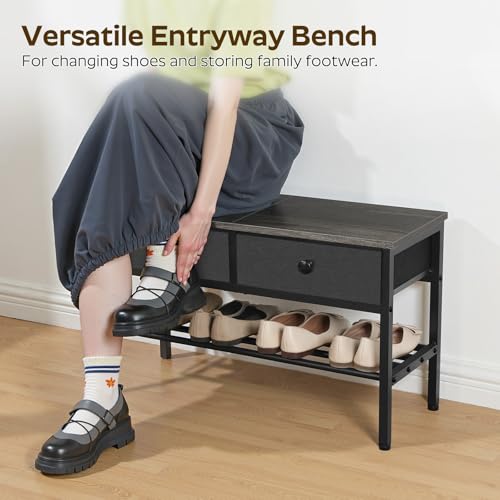 YATINEY Hall Tree with Bench and Shoe Storage, Entryway Bench with Coat Rack, 4-in-1 Coat Rack Shoe Bench, Multifunctional, for Front Door, Hallway, Foyer, Charcoal Grey and Black MT05BC - color: Charcoal Grey + Black