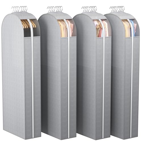 Liuoud 10" Gusseted Garment Bags for Hanging Clothes with clear window, 60" Suit Bags for Open Closet Storage, Clothing Cover for Coat, Dress, Jacket, Shirt, Fur Wardrobe Protector, 4 Packs - color: Grey with window, size: 60 inch