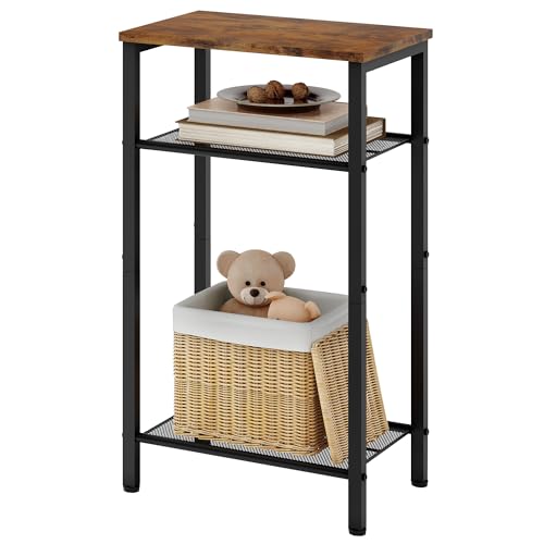 Hoctieon 3 Tier End Table, Telephone Table, Narrow Side Table with Storage, Nightstand for Small Spaces, Metal Frame, For Living Room, Bedroom, Sofa Couch, Hall, Easy Assembly, Rustic Brown - color: Rustic Brown, size: 1 Pack
