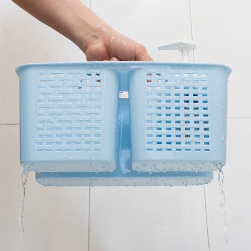 Tiawudi Portable Shower Caddy, Caddy Organizer with Handle, Plastic Shower Basket Hold Soap, Shampoo, Hair Supplies and Beauty Products, Cleaning Supplies Organizer for Home, Dorm, Shelf and Cabinet - color: Light Blue