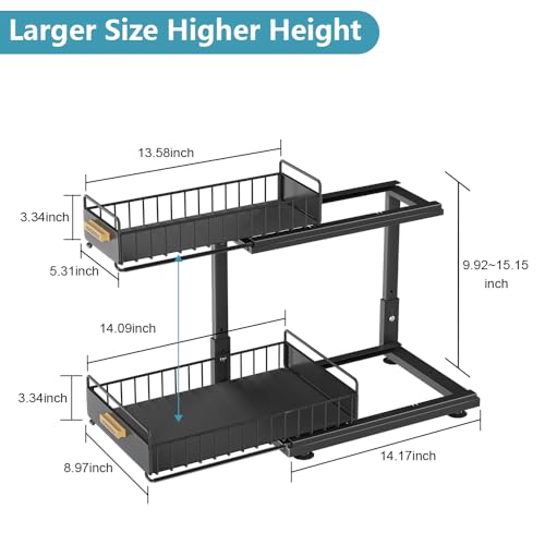 Under Sink Organizer Kitchen, 2 Tier Under Sink Organizers and Storage, Pull out Cabinet Organizer Shelf, Metal Drawer for Kitchen Bathroom Pantry Cabinet Closet Organization Rack, Black, 1 Pack - color: Black-1 Pack, size: Double Layer
