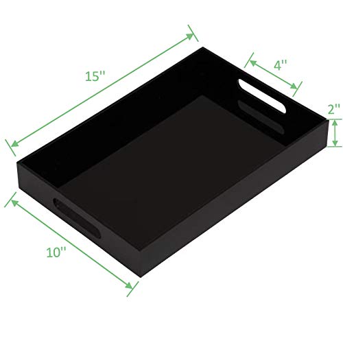 Glossy Black Sturdy Acrylic Serving Tray with Handles - 10x15 Inch, Coffee, Appetizer, Breakfast Tray - Butler, Kitchen to Vanity Table, Decorative - color: Glossy Black, size: 15" x 10" x 2"