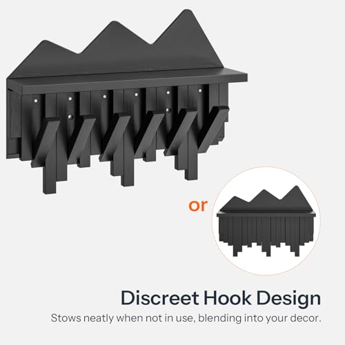 HOOBRO Wall Hooks with Shelf, Coat Rack with Shelf Wall-Mounted, Entryway Wall Key Holder, Hat Rack for Walls, Purse Hanger for Wall, Entryway Hanging Shelf with 6 Retractable Pegs, Black BK46YM01 - color: Black